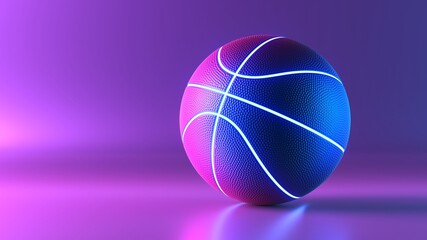 Basketball ball with glowing lines on colorful blue and pink neon light background. Futuristic sport concept. 3d rendering © 3d_kot