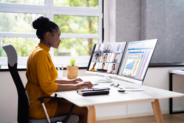 African Woman Video Conference Business Call