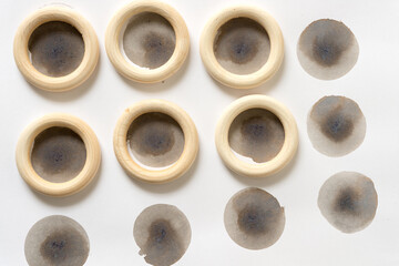 wooden rings on a pattern background