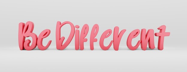Be different. A calligraphic phrase and a motivational slogan. Pink 3d logo in the style of hand calligraphy on a white uniform background with shadows. 3d rendering.
