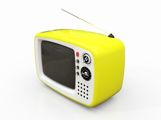 Cute old yellow tv with antenna on a white background. 3d illustration.