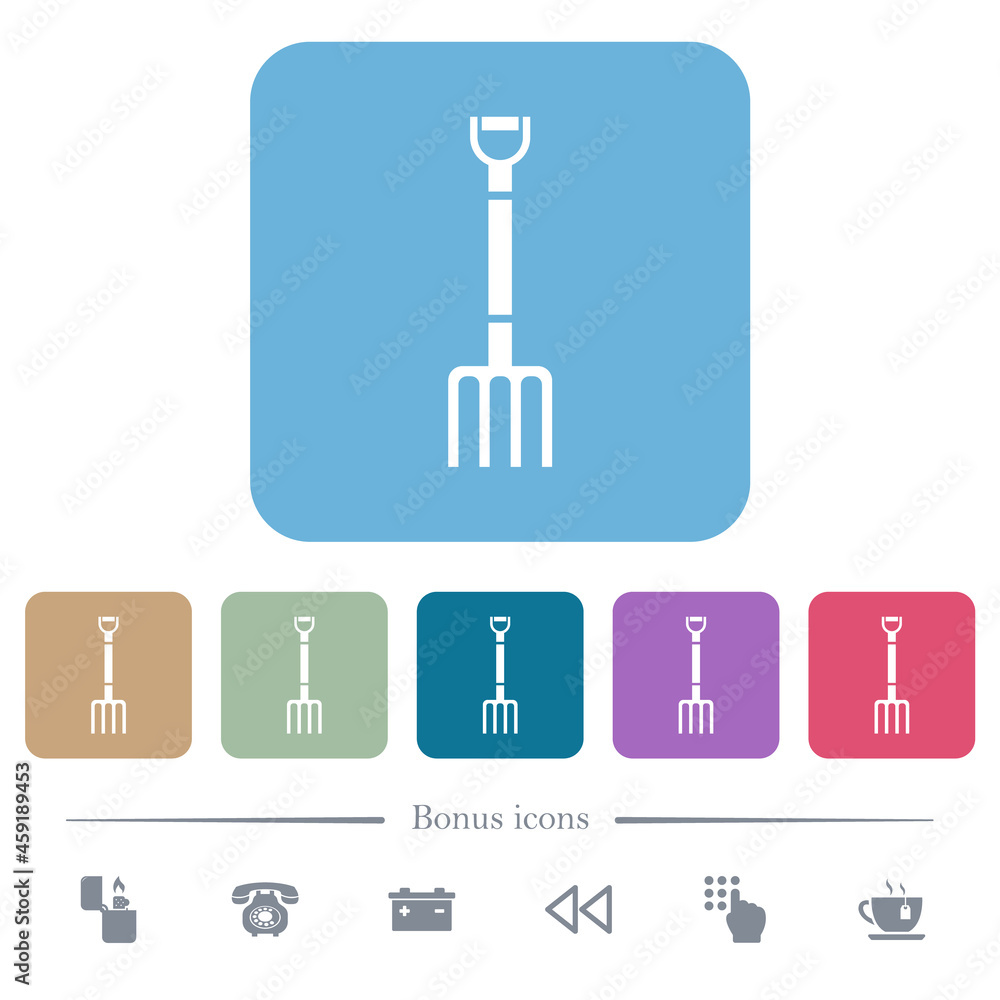 Poster pitchfork flat icons on color rounded square backgrounds