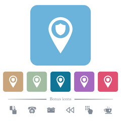 Police station GPS map location flat icons on color rounded square backgrounds