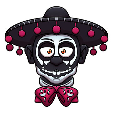 Mexican Sugar Skull Man Face Cartoon 