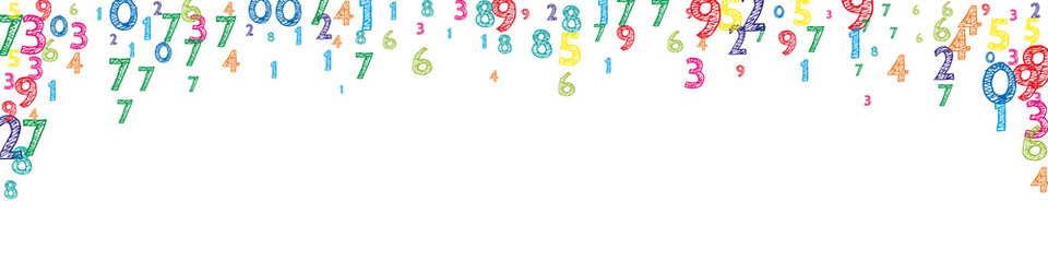 Falling colorful orderly numbers. Math study concept with flying digits. Adorable back to school mathematics banner on white background. Falling numbers vector illustration.