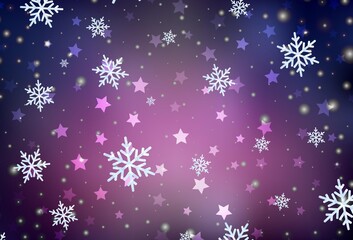 Fototapeta na wymiar Dark Purple vector background with xmas snowflakes, stars.