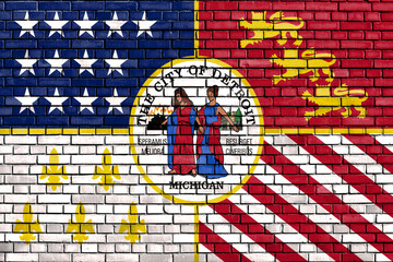 flag of Detroit, Michigan painted on brick wall