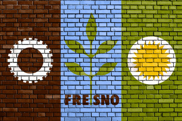 flag of Fresno, California painted on brick wall