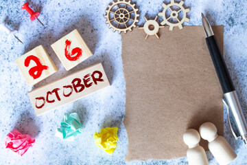 text October 26, Natural notebook Calendar. business concept