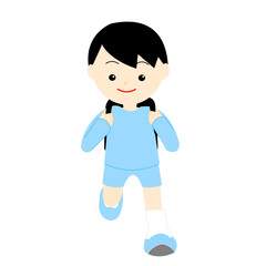 正面に向かって走る長袖姿の男の子