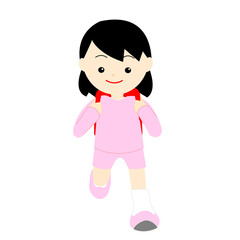 正面に向かって走る長袖姿の女の子