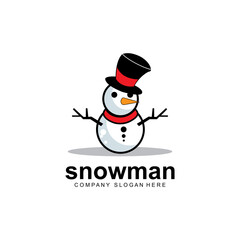 snowman logo vector icon, winter christmas with gifts and santa, design illustration