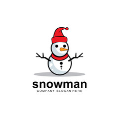 Fototapeta na wymiar snowman logo vector icon, winter christmas with gifts and santa, design illustration