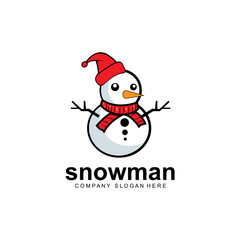 snowman logo vector icon, winter christmas with gifts and santa, design illustration