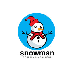 Fototapeta na wymiar snowman logo vector icon, winter christmas with gifts and santa, design illustration
