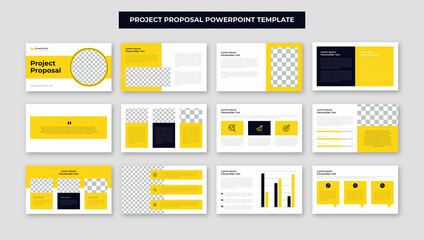 Naklejka na ściany i meble Yellow business proposal project presentation slide template design, annual report and company brochure, booklet, catalog design, PwoerPoint template or pitch deck template