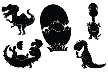Set of dinosaur silhouette. Premium Vector
