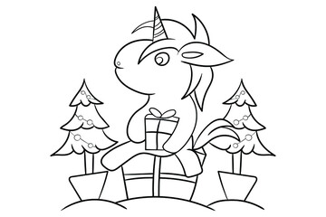 unicorn Coloring book christmas day. Premium Vector