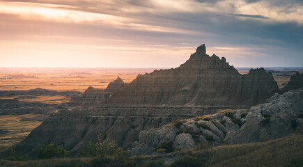 sunset over the badlands