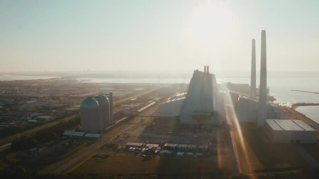 Aerial view of the Power station. One of the most beautiful and eco friendly power plants in the world. ESG green energy.