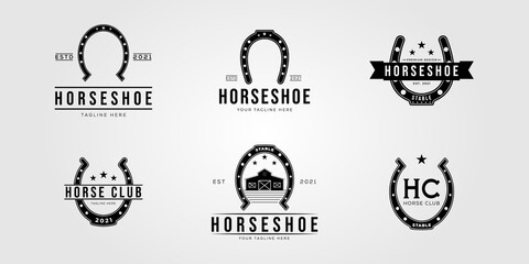 set of horseshoe and collection of stable horse logo vector illustration design - obrazy, fototapety, plakaty