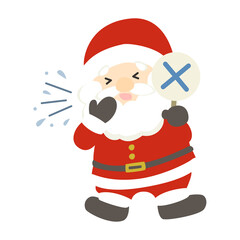 ばつ印の札を持ち、くしゃみをしているサンタクロースのイラスト