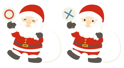 マスクをしたサンタクロースとノーマスクのサンタクロースのイラスト