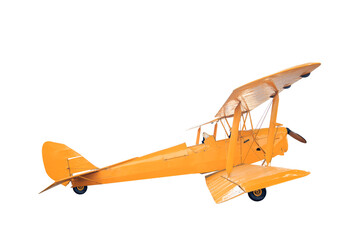 Retro style yellow biplane isolated on white background with clipping path