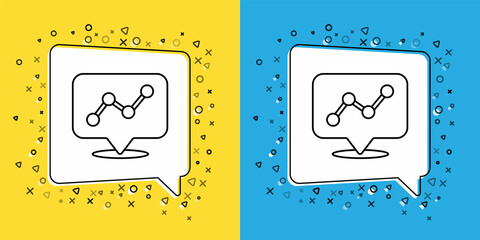 Set line Graph, schedule, chart, diagram, infographic, pie graph icon isolated on yellow and blue background. Vector