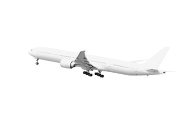 White Passenger aircraft taking off isolated on white background with clipping path