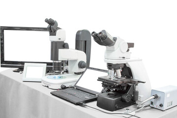 Equipment tools in lab for diagnosis disease isolated on white background with clipping path