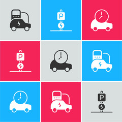 Set Electric car, Charging parking electric and icon. Vector