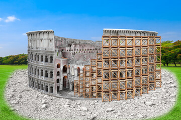 Rome wasn't built in a day idiom.Colosseum in Rome, Italy