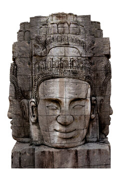 recommend clip art: Stone murals and sculptures in Angkor wat, Cambodia isolated on white background with clipping path