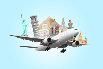 Fototapeta na wymiar Travel around the world by airplane