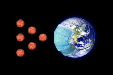 Earth put mask to fight against corona virus attack. concept of fight against virus.(Elements of this image furnished by NASA)