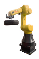 Robot arm for automotive engineering and tire industry isolated on white background with clipping path