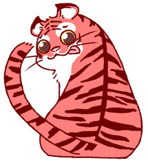 ふりむいて舌をだすトラ（赤色）