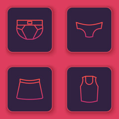 Set line Men underpants, Skirt, and Undershirt. Blue square button. Vector