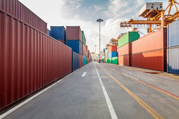 Container cargo in port with logistics import export and transportation concept