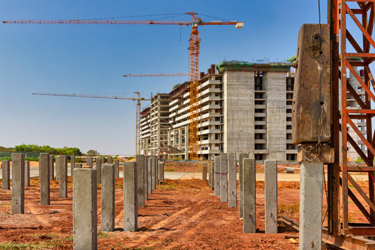 Reinforced concrete piles of pile driver  to set precast concrete piles in a construction area