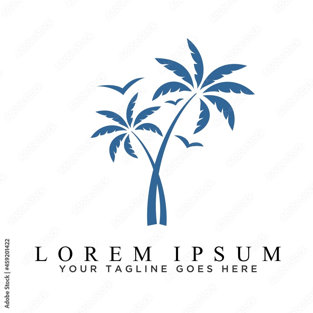Poster palm trees and birds in simple or unique image graphic icon logo design abstract concept vector stoc