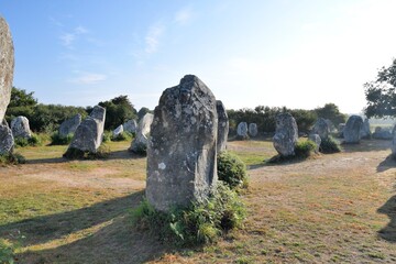 Beautiful menhirs alignment at Erdeven Kerzerho in Brittany Morbihan France