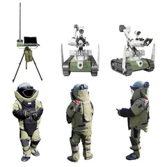 Remote Control of a Bomb-disposal robot and Bomb suit for Explosive ordnance disposal (EOD), of the...