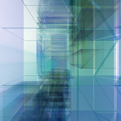 Obraz premium Abstract architecture. Geometric background, suggestive of transparent 3D buildings. Also available as an animation - search for 197514448 in Videos.