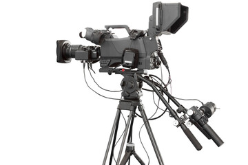 Digital video camcorder for use Television Professional studio isolated on white background with...