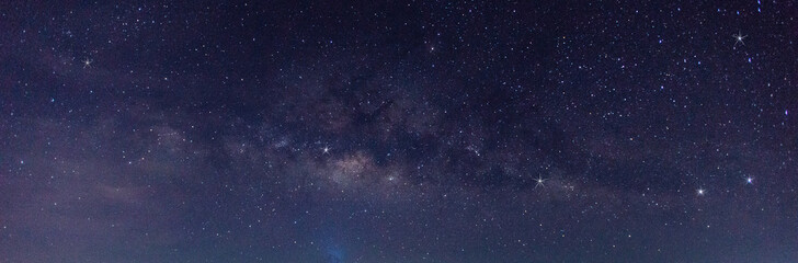 Panorama blue night sky milky way and star on dark background.Universe filled with stars, nebula...