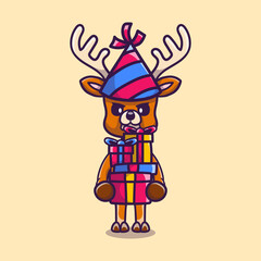 happy new year deer brings a pile of gifts