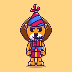 happy new year lion brings a pile of gifts