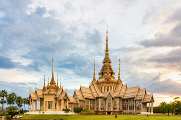 Beautiful thai temple against sunset sky landmark in thailand country